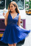 Royal Blue Short Homecoming Dress With Beading,WD029
