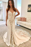 Vintage Mermaid Ivory Satin Gorgeous Lace Wedding Dress,WW050