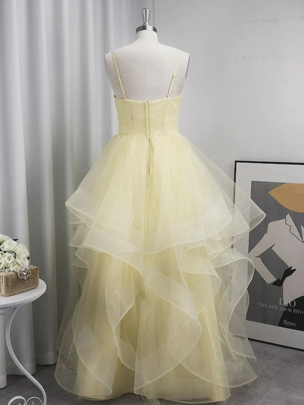 Yellow Layered Tulle Long Prom Dress V Neck Party Dress WP437
