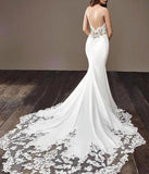 Mermaid Spaghetti Straps White Lace Wedding Dress Romantic Bridal Dress WW106
