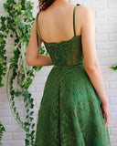 A Line Sweetheart Dark Green Lace Long Prom Dress With Pocket,WP321