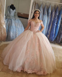 Sparkly Ball Gown Sweetheart Pink Lace Prom Dress With Rhinestone,WP323