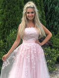 A Line Strapless Tulle Prom Dress With Appliques,WP313