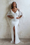 Romantic Bat Sleeve Lace Wedding Dress Sheath Bridal Gown, WW179
