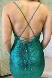 Cowl Neck Emerald Green Tie Back Tight Homecoming Dress,Mini Dress WD218