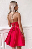 Strapless Red Satin Simple Homecoming Dress With Ruffles WD188