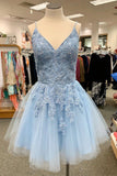 Cute V Neck Short Homecoming Dress With Lace Appliques WD201