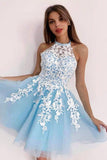 A-Line Halter Neckline Lace Homecoming Dress,Short Party Gown WD210