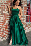 A Line Spaghetti Straps Long Satin Prom Dress With Slit,WP001