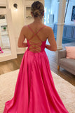 A-Line Cowl Neck Satin Long Prom Dress With Slit,WP411