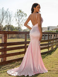 Mermaid Silk Like Satin Pink Prom Dress Split Evening Dress,WP290