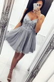 A-Line Homecoming Dress Appliques Short Prom Dress,WD146