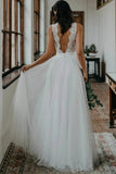 White Tulle Beach Wedding Dress,Lace Bridal Gown,WW024