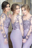 Lavender Lace Sheer Long Sleeve Mermaid Bridesmaid Dress WB027
