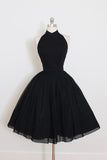 Black Tulle Halter  Short Prom Dress, Open Back Homecoming Dress ,WD009