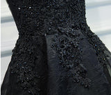 A Line Black Lace Short Prom Dress,Appliques Homecoming Dress ,WD011