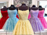 A-line Tulle Short Homecoming Dress With Lace Appliques,WD031