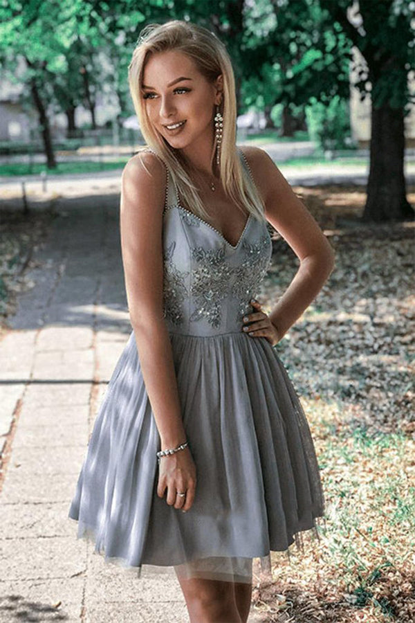 A-Line Homecoming Dress Appliques Short Prom Dress,WD146