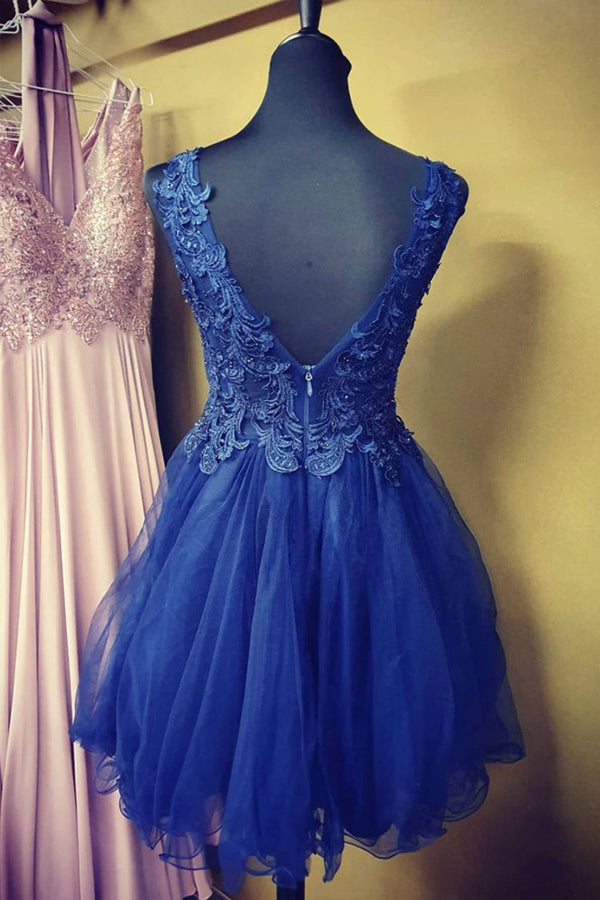 A-line Blue Tulle Short Homecoming Dress Graduation Dress,WD160
