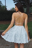 White Lace Spaghetti Straps A-line Short Prom Dress Short Homecoming Dress,WD164