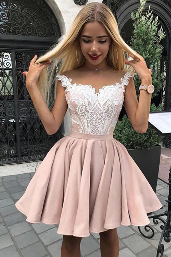 Dusty Pink Cap Sleeve Knee Length Short Homecoming Dress,WD172