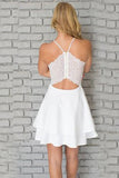 A Line White Short Homecoming Dress Graduation Dress,WD025