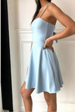 Light Blue Satin Spaghetti Straps Short Homecoming Dress,WD154
