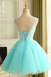 A-Line 3D Floral Short Prom Dress  Blue Homecoming Dress WD202