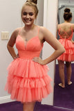 Coral Layered Tulle Straps Short Homecoming Dress WD206