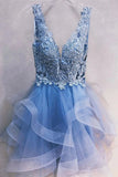 Sky Blue Lace Homecoming Dress,Short Graduation Dress,WD075