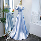 Off The Shoulder Blue Satin Long Prom Dress Long Evening Dress,WP226