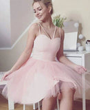 Sweetheart Spaghetti Straps Pink Short Homecoming Dress A-line Graduation Dress,WD174