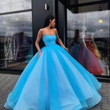 Organza Strapless Ball Gown Sweetheart Long Prom Dress,WP194