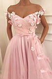 Off The Shoulder 3D Floral Long Prom Dress,WP047