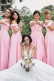Open Shoulder Pink A-Line Long Bridesmaid Dress WB019
