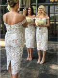 Sheath Ivory Lace Midi Bridesmaid Dress,Lace Bridesmaid Outfit WB025