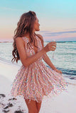 Pretty Sequins Party Dress Deep V Neck Short Homecoming Dress WD112