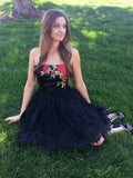 Strapless Lace Homecoming Dress With Floral Embroidery,WD159