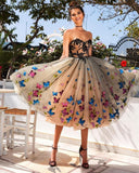 Sweetheart Neckline Tea Length Short Homecoming Dress With Colorful Butterflies,WD170