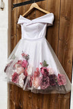 Off The Shoulder 3D Floral White Homecoming Dress WD183