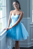 Simple Strapless Sky Blue Lace Up Homecoming Dress WD203