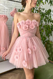 Princess Mini Dress 3D Flowers Pink Homecoming Dress WD219