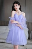 Puffy Purple Tulle Fairy Homecoming Dress With Sleeve WD260