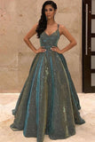 Sparkly Ball Gown Spaghetti Straps Prom Dress Backless Evening Dress,WP057