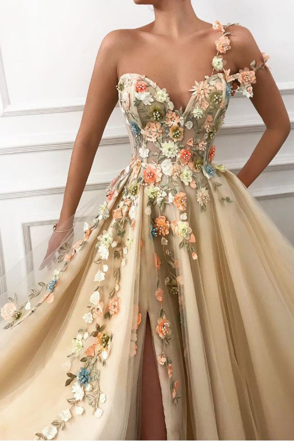 Charming See Through Floral Prom Dress Split Tulle Prom Gown,WP242 –  winkbridal