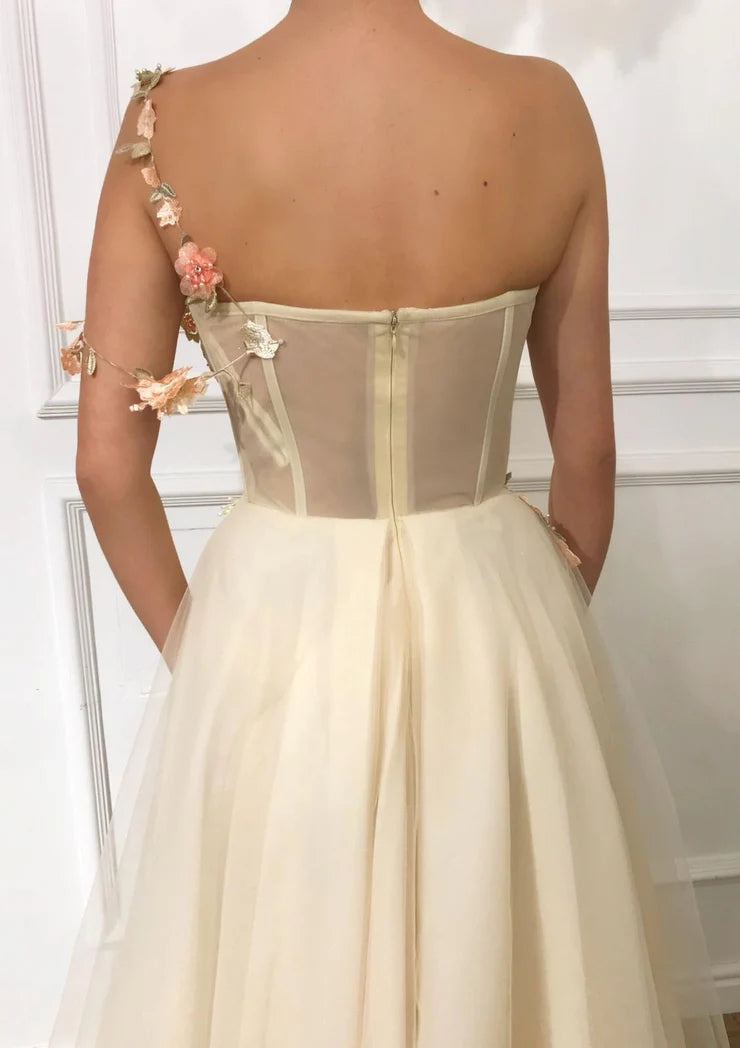 One Shoulder 3D Floral Prom Dress Sweetheart Long Evening Dress,WP069