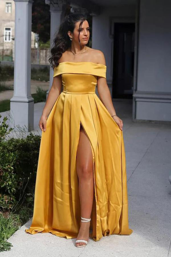 Off The Shoulder Long Prom Dress With High Slit,WP083