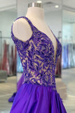 New Arrival Purple Satin Beading Prom Dress Long Evening Dress,WP088