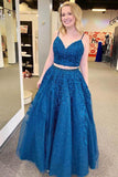 Sparkly Two Piece Tulle Prom Dress Appliques Formal Dress,WP169