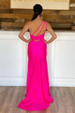 One Shoulder Satin Long Prom Dress With Slit,WP174